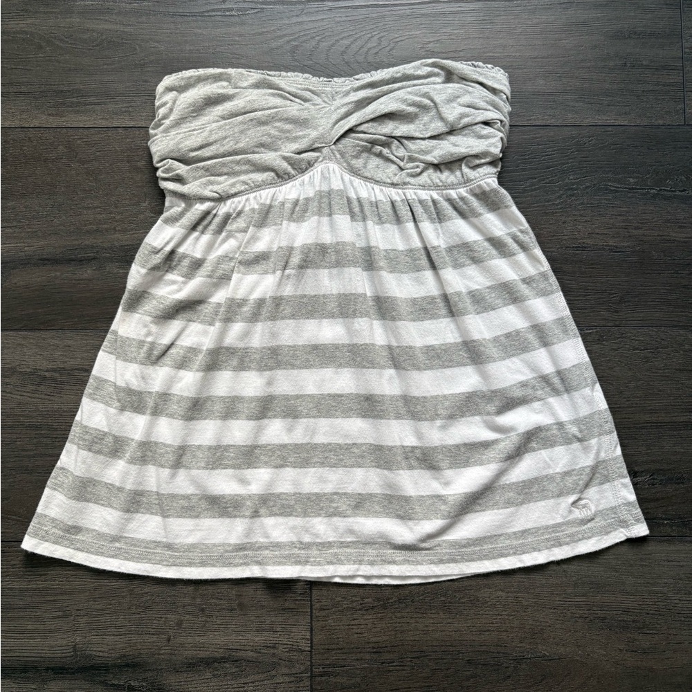 Abercrombie and Fitch Womens Gray Striped Strapless Baby Doll Top Y2K Size Large